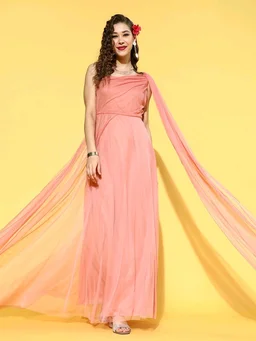 Women Attractive Peach Solid One-Shoulder Dress - 5XL, Rose Bud