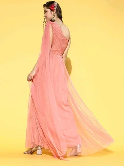 Women Attractive Peach Solid One-Shoulder Dress - 5XL, Rose Bud
