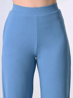 Women Relaxed Blue Cotton Blend Trousers - M, Danube