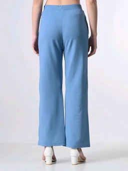 Women Relaxed Blue Cotton Blend Trousers - S, Danube