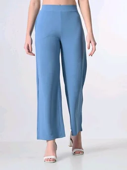 Women Relaxed Blue Cotton Blend Trousers - S, Danube