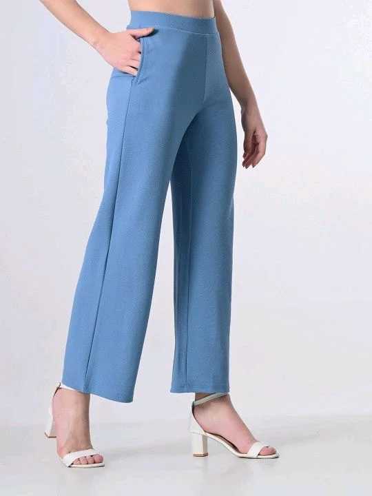 Women Relaxed Blue Cotton Blend Trousers - XL, Danube