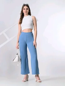 Women Relaxed Blue Cotton Blend Trousers - XL, Danube