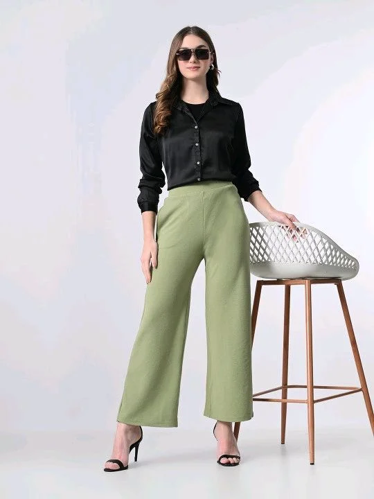 Women Relaxed Blue Cotton Blend Trousers - XL, Sage