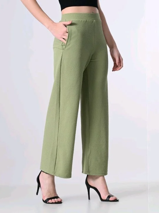 Women Relaxed Blue Cotton Blend Trousers - XS, Sage