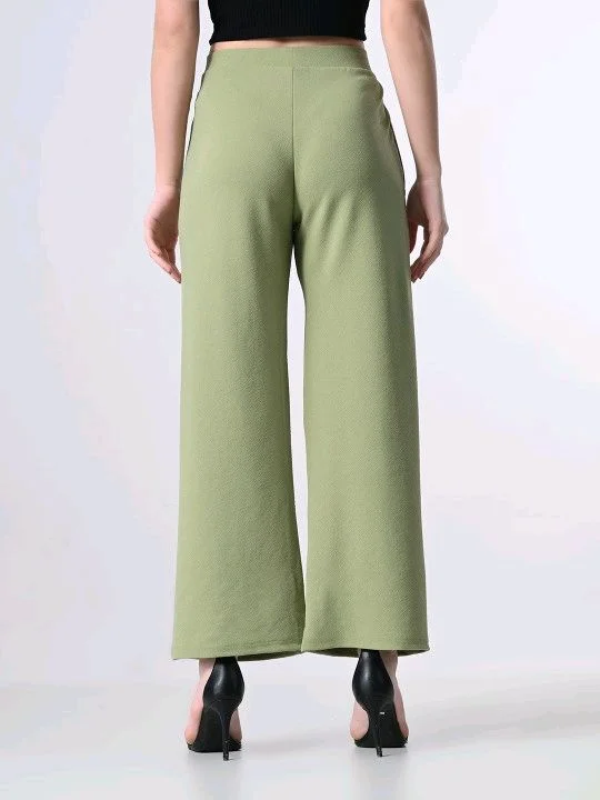 Women Relaxed Blue Cotton Blend Trousers - XXL, Sage