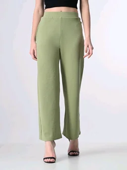 Women Relaxed Blue Cotton Blend Trousers - XXL, Sage