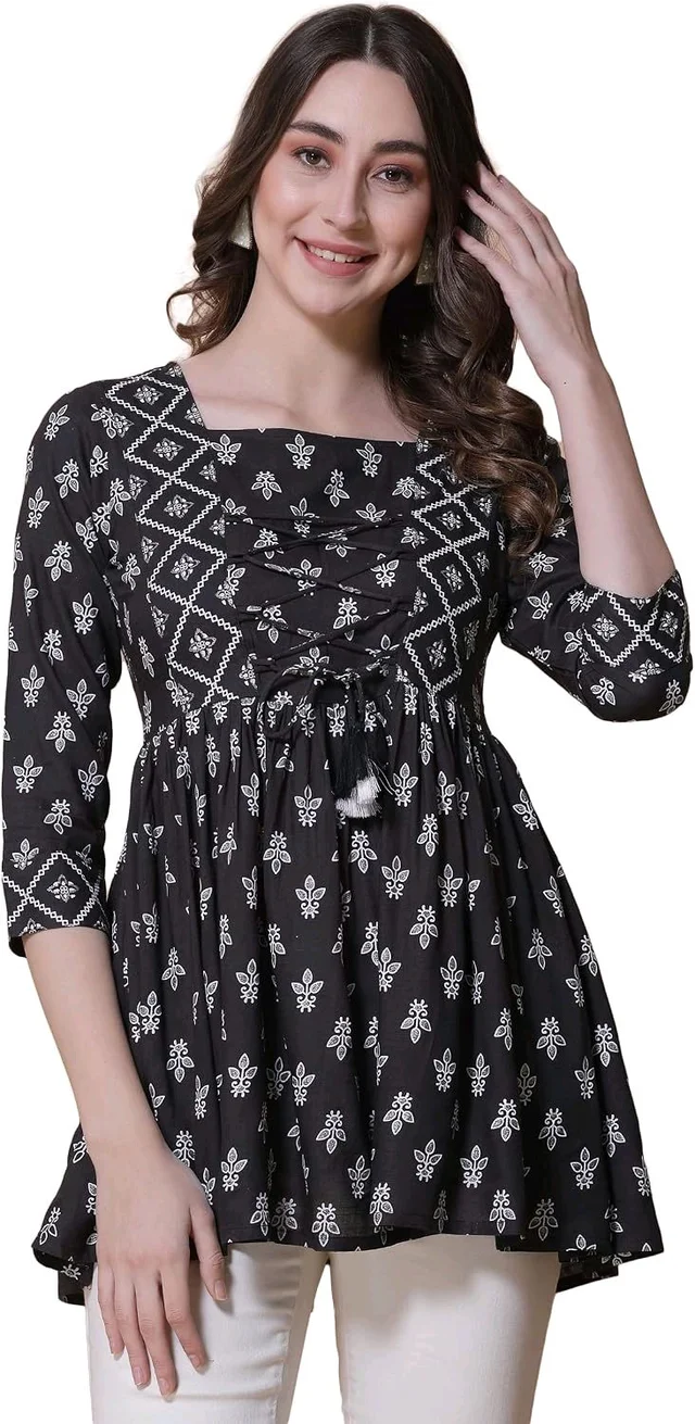 Casual Regular Sleeves Printed Women Red Top - XL, Black
