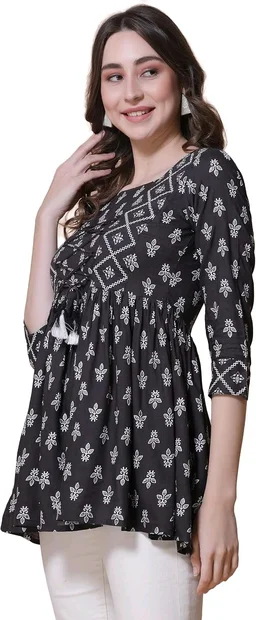Casual Regular Sleeves Printed Women Red Top - XL, Black
