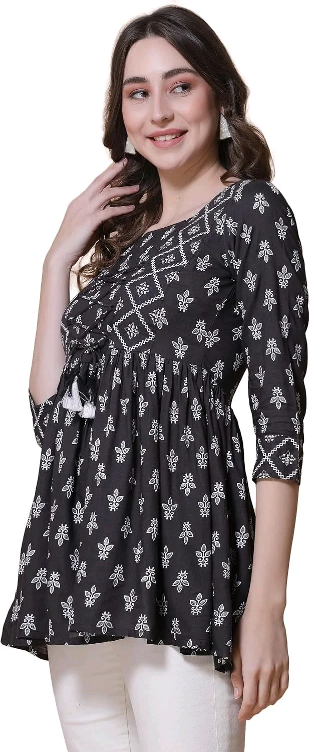 Casual Regular Sleeves Printed Women Red Top - XL, Black