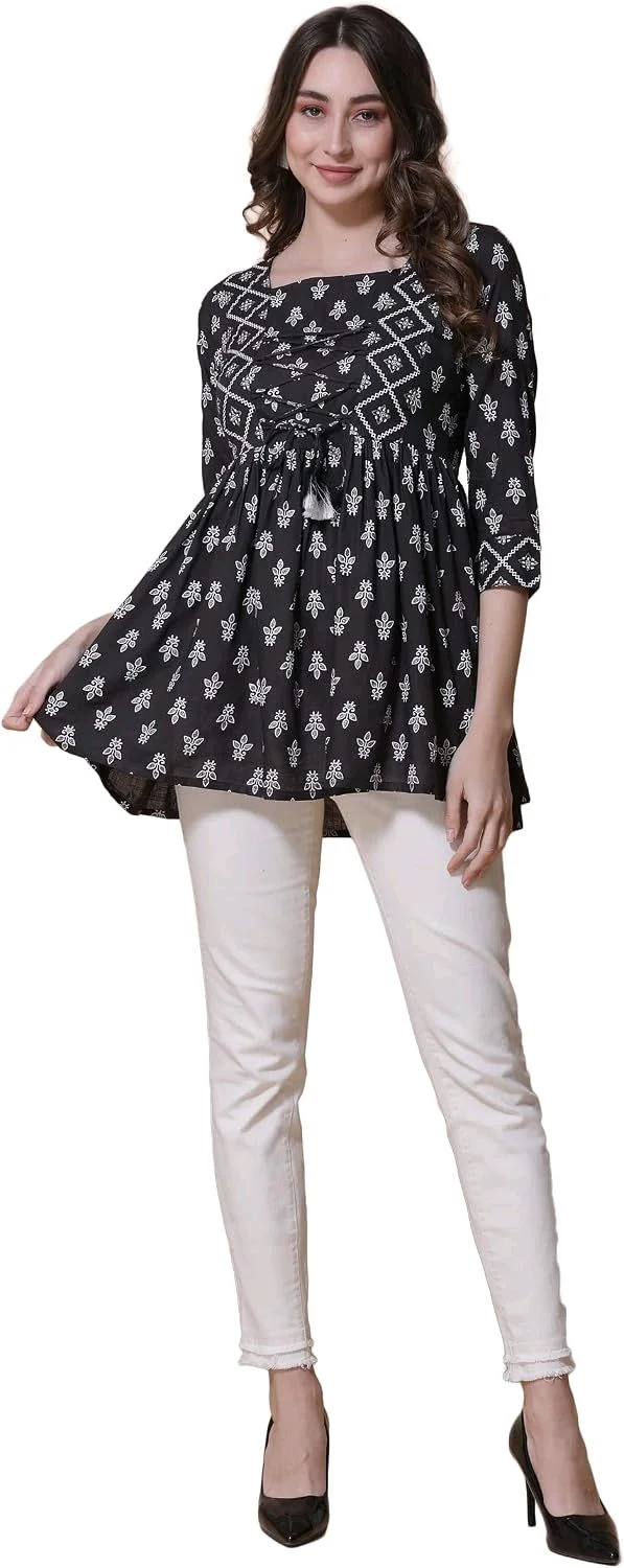 Casual Regular Sleeves Printed Women Red Top - XL, Black