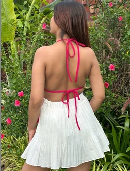 Self Design Tie-Up Neck Top - L, Pink