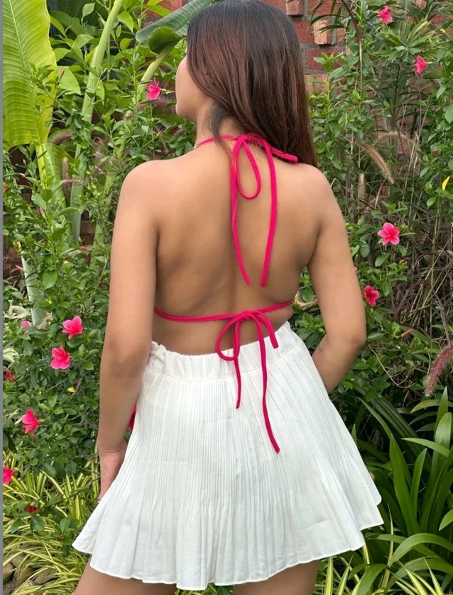 Self Design Tie-Up Neck Top - L, Pink