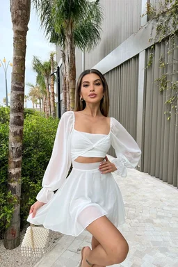 Trendy Women Black Chiffon Dress - L, White