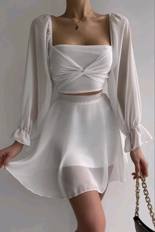 Trendy Women Black Chiffon Dress - XL, White