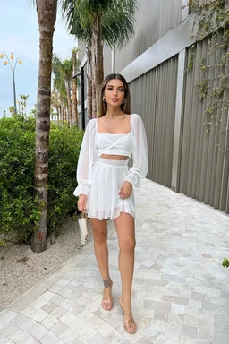 Trendy Women Black Chiffon Dress - XL, White