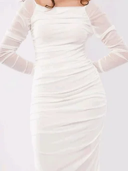 Off-Shoulder Net Bodycon Stretchable Maxi Dress - L, White