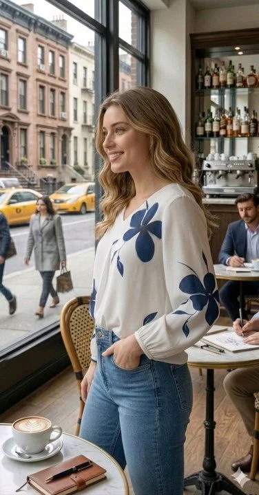 Casual Regular Sleeves Floral Print Women White, Blue Top - XL, White