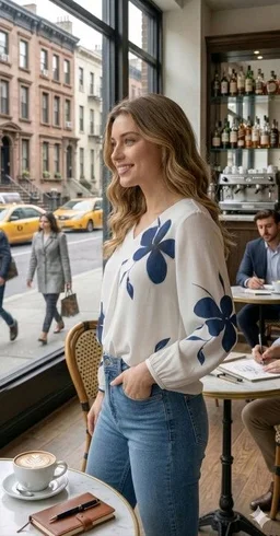 Casual Regular Sleeves Floral Print Women White, Blue Top - XXL, White