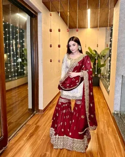 Women Ethnic Motifs Embroidered Regular Kurta with Sharara & With Dupatta - 4XL, Maroon