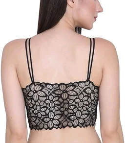 Padded Lace Bralettes Sexy Lace Bralette with Straps Fancy Bra for Women and Girls Pack of 1 (Multicolor)
- 28A, Black