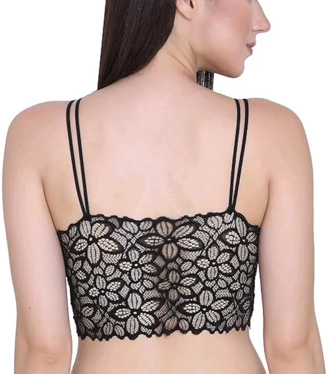 Padded Lace Bralettes Sexy Lace Bralette with Straps Fancy Bra for Women and Girls Pack of 1 (Multicolor)
- 28A, Black