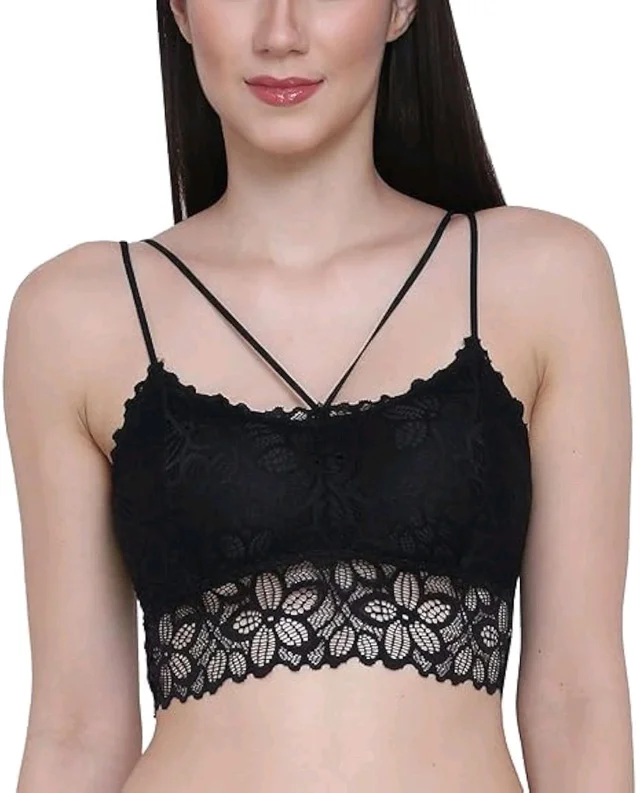 Padded Lace Bralettes Sexy Lace Bralette with Straps Fancy Bra for Women and Girls Pack of 1 (Multicolor)
- 28A, Black