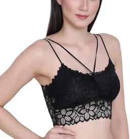 Padded Lace Bralettes Sexy Lace Bralette with Straps Fancy Bra for Women and Girls Pack of 1 (Multicolor)
- 28A, Black