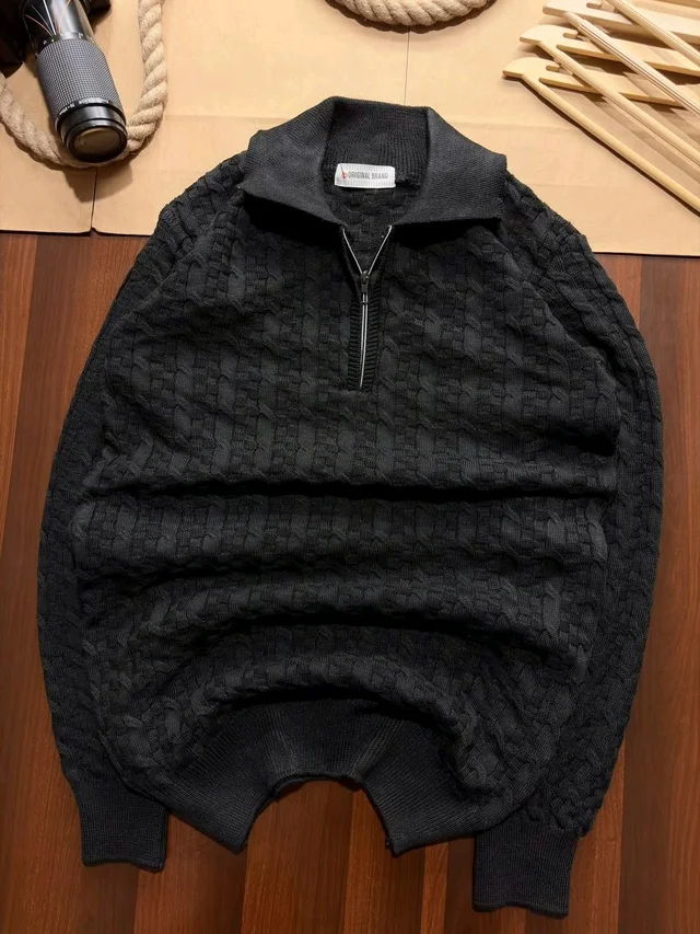 Men's Premium Textured Half-zip Winter Sweater - XXl