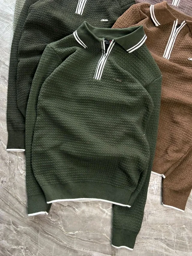 Men's Premium Textured Half-zip Winter Sweater - L
