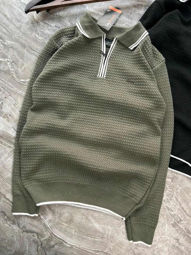 Men's Premium Textured Half-zip Winter Sweater - L
