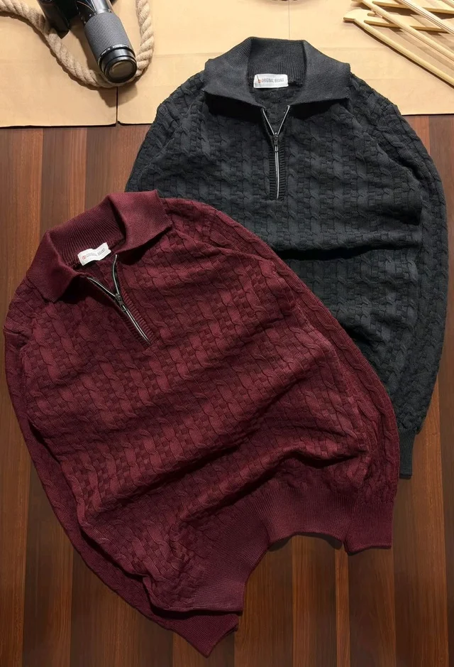 Men's Premium Textured Half-zip Winter Sweater - XXL