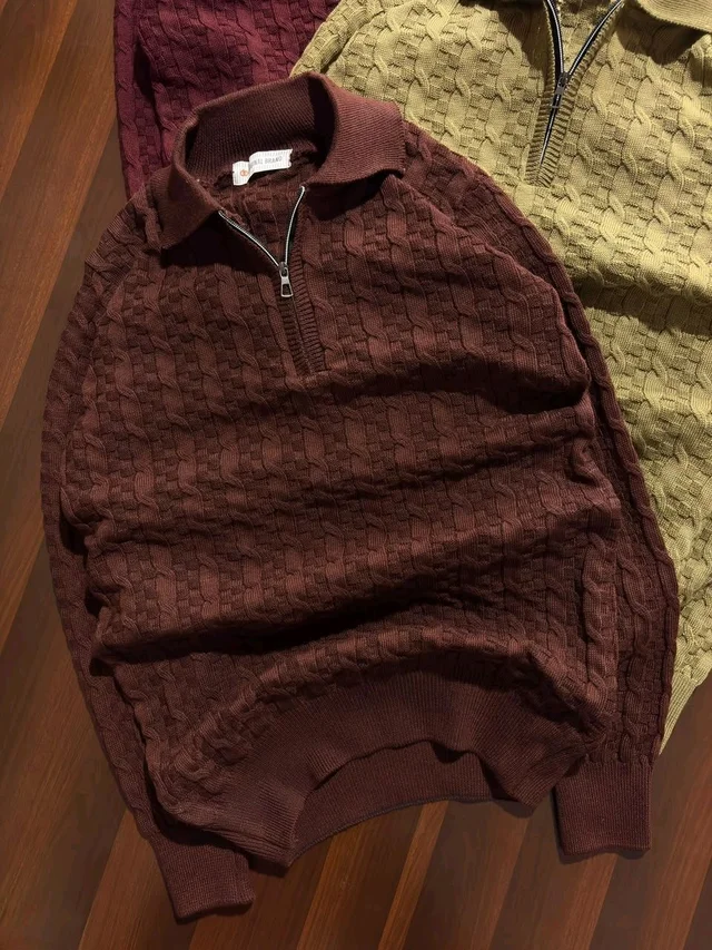 Men's Premium Textured Half-zip Winter Sweater - L