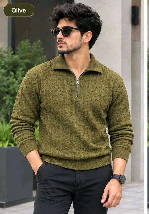Men's Premium Textured Half-zip Winter Sweater - XL