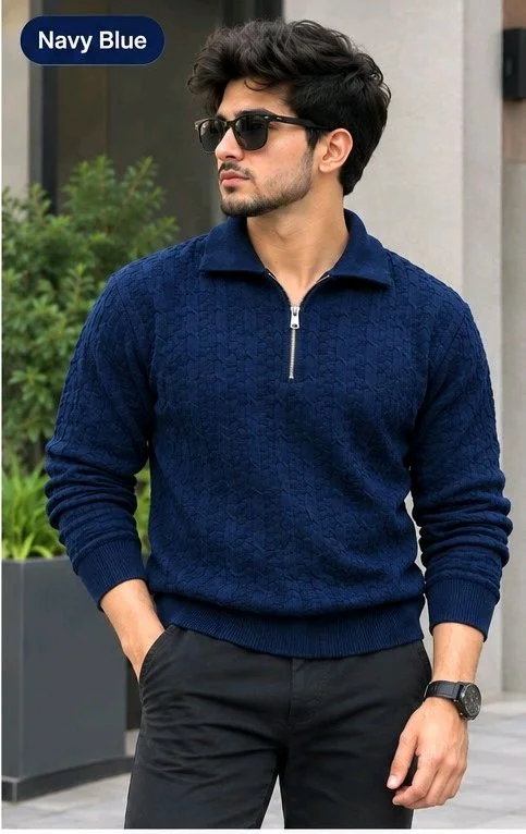 Men's Premium Textured Half-zip Winter Sweater - L