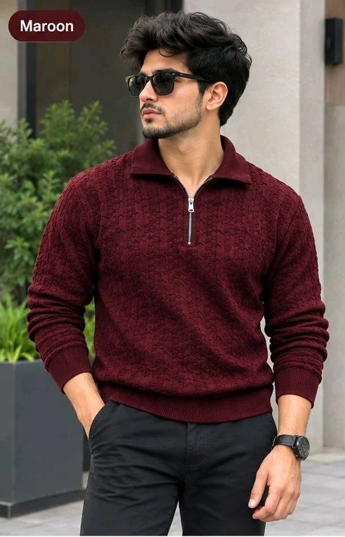 Men's Premium Textured Half-zip Winter Sweater - XXL