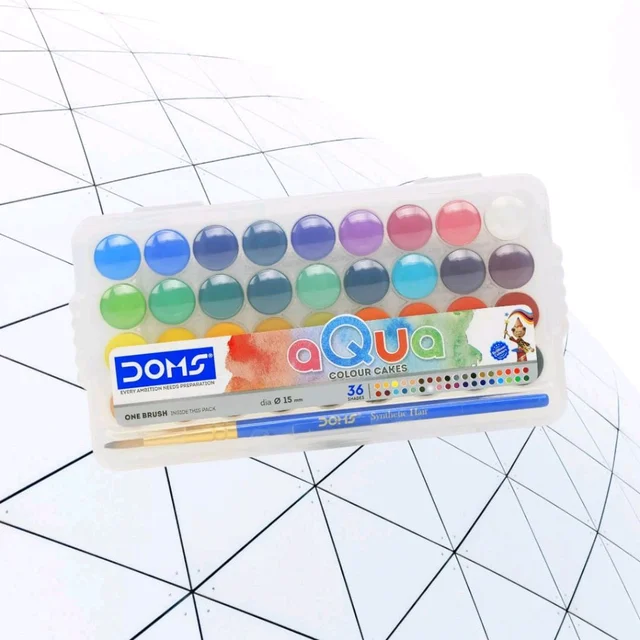 Doms DOMS Aqua Colour Cakes 36 Shade 15mm Including 1 Brush
