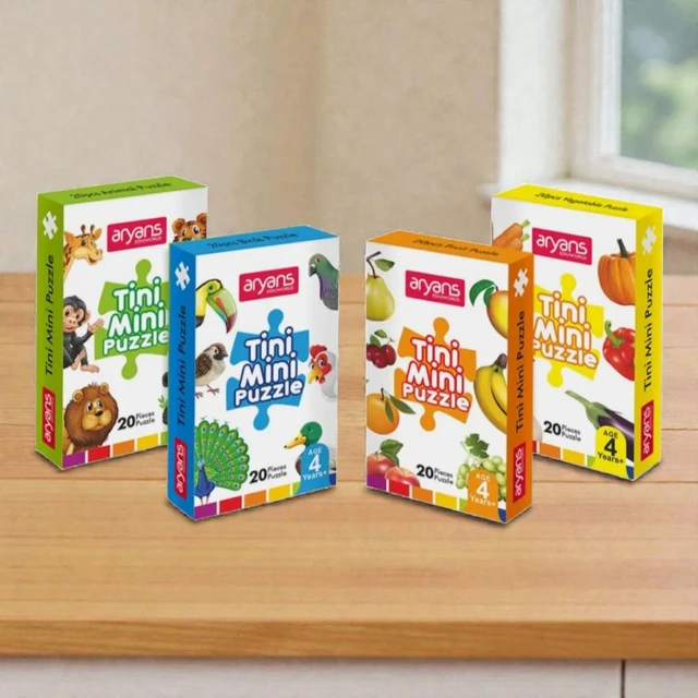 Aryans Tiny Mini Puzzle - Jigsaw Puzzles for Kids - Explore Animals, Fruits, Birds, Vegetables - Fun & Learn - Durable Educational Toys with Perfect Locking (Pack of 4)