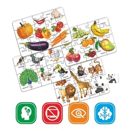 Aryans Tiny Mini Puzzle - Jigsaw Puzzles for Kids - Explore Animals, Fruits, Birds, Vegetables - Fun & Learn - Durable Educational Toys with Perfect Locking (Pack of 4)