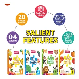 Aryans Tiny Mini Puzzle - Jigsaw Puzzles for Kids - Explore Animals, Fruits, Birds, Vegetables - Fun & Learn - Durable Educational Toys with Perfect Locking (Pack of 4)