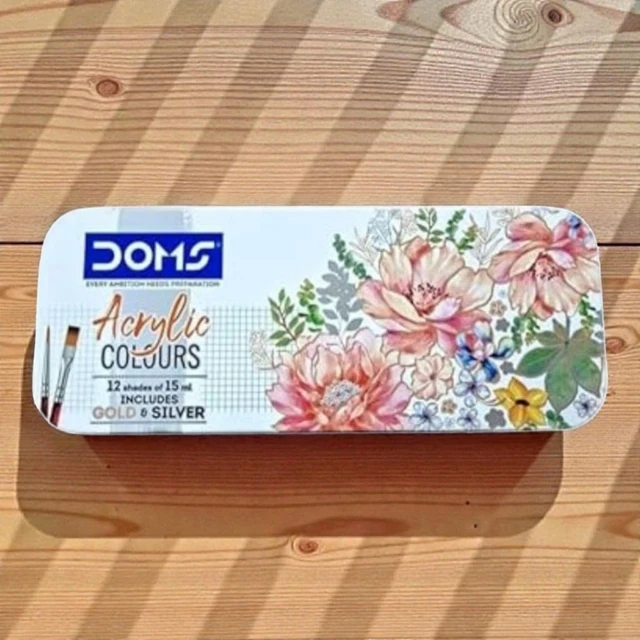 Doms Acrylic Colours 12 Shades Kit 15ml Include Silver & Gold Colour