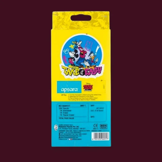 Apsara Disney Mickey Mouse Extra Dark Pencils| Pack Of 10|1 Sharpener| 1 Eraser| 1 Pencil Topper|
