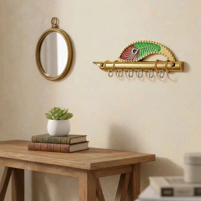 Peacock Key Holder Key Hanging for Wall, Key Hangers Hook for Home Decor with 6 Hang Hooks Gold