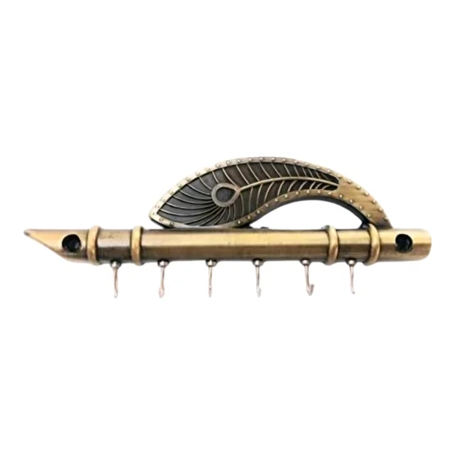 Lord Krishna's Flute and Peacock Quills Key Holder (18 X 6.5cm)