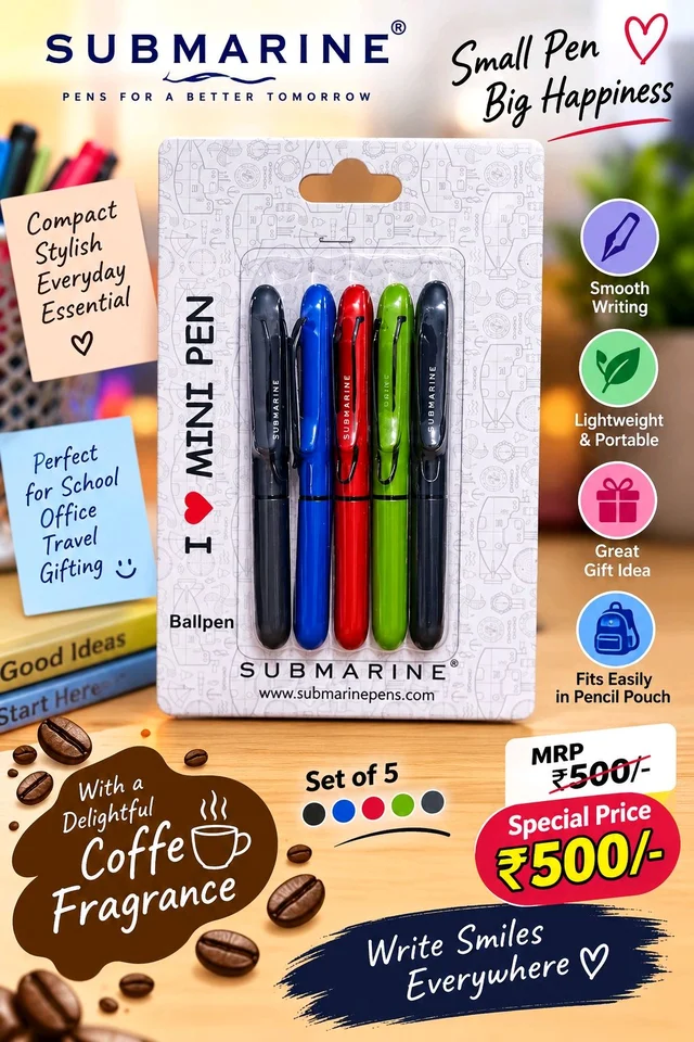 Submarine Blue Ball Pen Set Of 5 Pcs