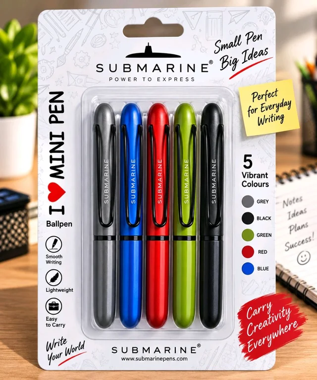 Submarine Blue Ball Pen Set Of 5 Pcs