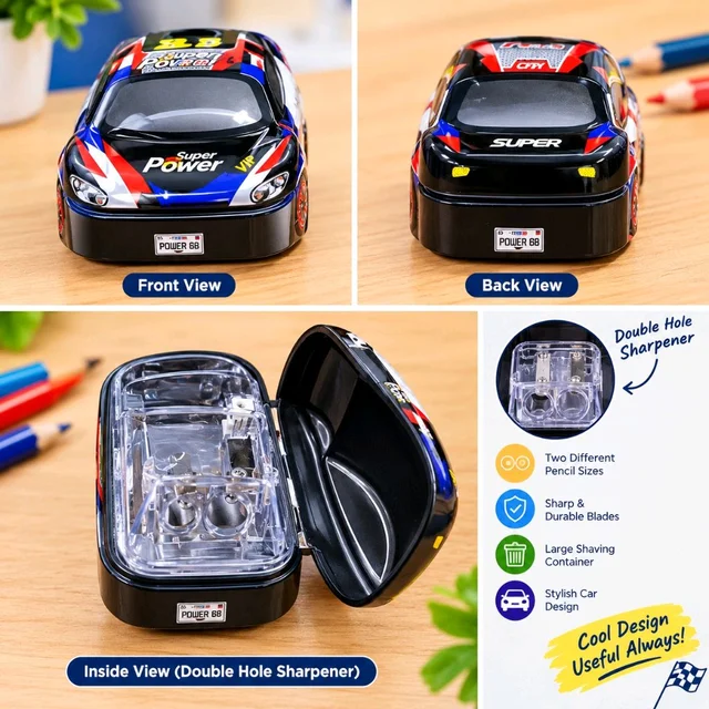 Fancy Double Hole Car Shape Sharpner 1 Pc For Kids