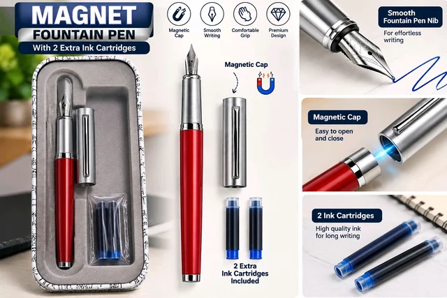 Submarine Magnet Red And Chrom Fountain Pen (2091)