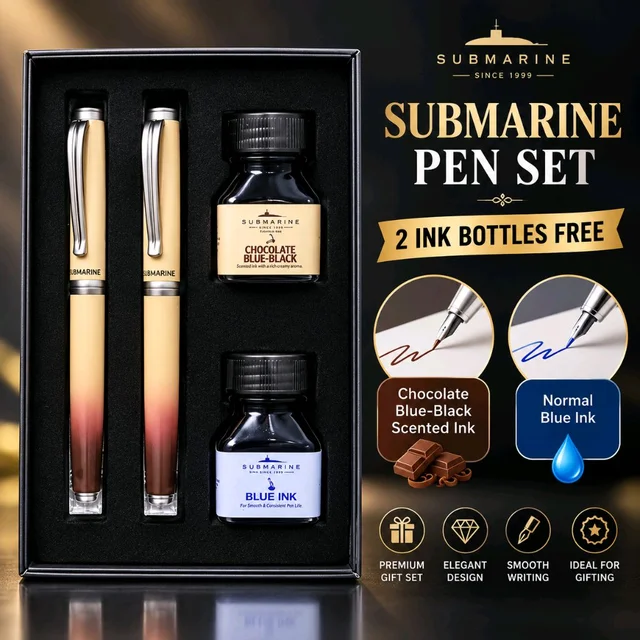 Submarine Chocolate Flavour Fountain Pen With Chocolate Blue-Black Ink And Normal Blue Ink