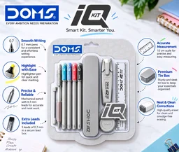 DOMS Doms IQ All-in-One Stationery Kit- Pack of 1,Includes Tin Box, Highlighter/Textliner, Ballpoint Pens, Gel Pen, 15 Cm. Scale, 0.7mm Mechanical Pencil, 1 Non-Dust Eraser & 5 Extra Leads